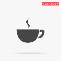 taza de café caliente. simple símbolo negro plano con sombra sobre fondo blanco. pictograma de ilustración vectorial vector