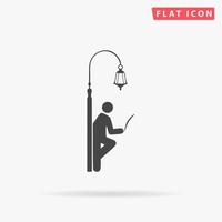 Businessman leaning on a lamppost in a tree, reading the newspaper. Simple flat black symbol with shadow on white background. Vector illustration pictogram