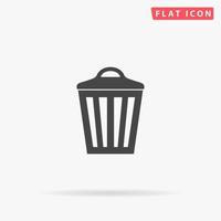 Trash can. Simple flat black symbol with shadow on white background. Vector illustration pictogram