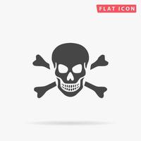 Skull and crossbones. Simple flat black symbol with shadow on white background. Vector illustration pictogram