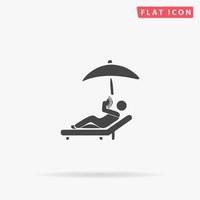 Relax under an umbrella on a lounger. Simple flat black symbol with shadow on white background. Vector illustration pictogram