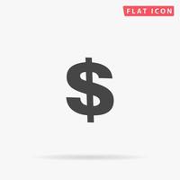 Dollar. Simple flat black symbol with shadow on white background. Vector illustration pictogram
