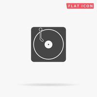 Turntable dj. Simple flat black symbol with shadow on white background. Vector illustration pictogram