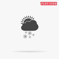 Cloud snow sun. Simple flat black symbol with shadow on white background. Vector illustration pictogram