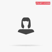 Girl head silhouette. Simple flat black symbol with shadow on white background. Vector illustration pictogram
