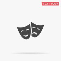 máscaras de teatro felices y tristes. simple símbolo negro plano con sombra sobre fondo blanco. pictograma de ilustración vectorial vector