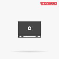 Video player for web. Simple flat black symbol with shadow on white background. Vector illustration pictogram