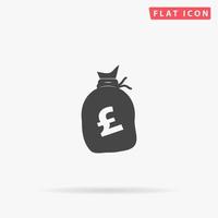 Money bag - Pound GBP. Simple flat black symbol with shadow on white background. Vector illustration pictogram