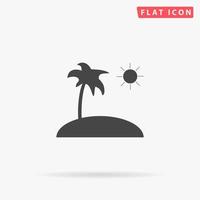 Island and palm. Simple flat black symbol with shadow on white background. Vector illustration pictogram