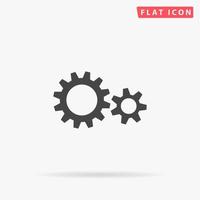 Two gears. Simple flat black symbol with shadow on white background. Vector illustration pictogram