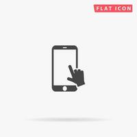 Hand slide smartphone. Simple flat black symbol with shadow on white background. Vector illustration pictogram
