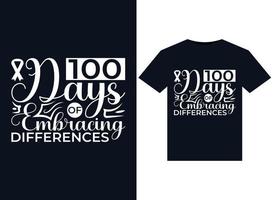 100 Days Of Embracing Differences illustrations for print-ready T-Shirts design vector