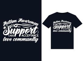 Autism Awareness Support Care Acceptance love community illustrations for print-ready T-Shirts design vector