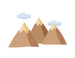 Icon of a mountain with clouds, doodle cartoon vector. The illustration is isolated on white. vector