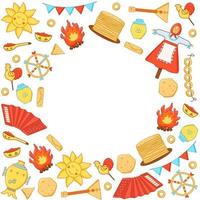 un conjunto de elementos del día del panqueque. ilustración vectorial de iconos de la tradicional fiesta rusa maslenitsa. un marco con un centro vacío para el texto vector