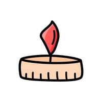 Burning candle icon, vector doodle illustration of a wax candle with a wick.