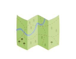 Paper map for tourists, hiking and traveling.  The route on the map for tourists, camping. Vector doodle illustration.