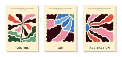 A set of abstract paintings for the interior. Drawing flowers, leaves, plants. Watercolor. Floral mood, advertising, fashion, trend, art. Vector illustration.