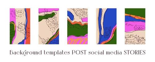 conjunto de plantillas de fondo para redes sociales. imágenes de fondo de moda, pinturas abstractas. hecho a mano. ilustración vectorial vector