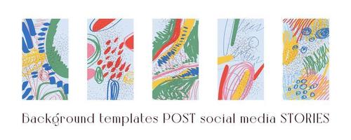 Set of background templates for social networks. Trendy background images, abstract paintings. Handmade. Vector illustration.