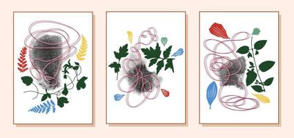 Dried flowers set. Interior painting, home comfort. Colorful illustrations of dried flowers for covers, pictures. Vector illustration.