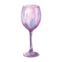 Empty transparent wine glass on a thin stem. Hand drawn watercolor illustration isolated on white background. vector