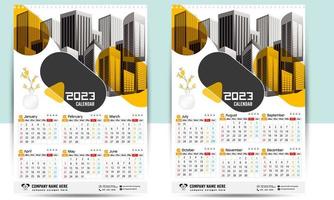 calendario de pared 2023 diseño creativo, diseño de fecha vertical mensual simple para el año 2023 en inglés. Plantillas de calendario de 12 meses, diseño moderno de calendario de año nuevo. calendario corporativo o de negocios. vector