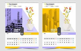 calendario de pared 2023 diseño creativo, diseño de fecha vertical mensual simple para el año 2023 en inglés. Plantillas de calendario de 12 meses, diseño moderno de calendario de año nuevo. calendario corporativo o de negocios. vector