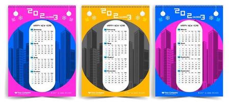 calendario de pared 2023 diseño creativo, diseño de fecha vertical mensual simple para el año 2023 en inglés. Plantillas de calendario de 12 meses, diseño moderno de calendario de año nuevo. calendario corporativo o de negocios. vector