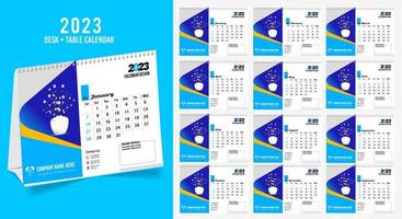 calendario de escritorio 2023 diseño creativo, diseño de fecha vertical mensual simple para el año 2023 en inglés. Plantillas de calendario de 12 meses, diseño moderno de calendario de mesa. calendario corporativo o de negocios. vector