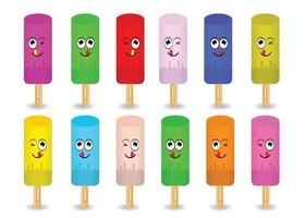 Ice creams set vector illustration, Vector cone chocolate Ice-Cream. multicolored vector ice cream illustrations Set of cartoon icons. waffle cone Ice cream. Caramel chocolate glaze Vanilla Ice-cream.