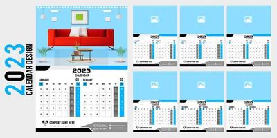 calendario de pared 2023 diseño creativo, diseño de fecha vertical mensual simple para el año 2023 en inglés. Plantillas de calendario de 12 meses, diseño moderno de calendario de año nuevo. calendario corporativo o de negocios. vector