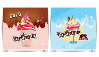 Ice creams set vector illustration, Vector cone chocolate Ice-Cream. multicolored vector ice cream illustrations Set of cartoon icons. waffle cone Ice cream. Caramel chocolate glaze Vanilla Ice-cream.