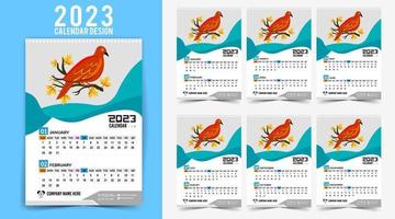 calendario de pared 2023 diseño creativo, diseño de fecha vertical mensual simple para el año 2023 en inglés. Plantillas de calendario de 12 meses, diseño moderno de calendario de año nuevo. calendario corporativo o de negocios. vector