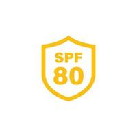 Sun protection SPF 80 simple flat icon vector. SPF 80 icon. Shield icon vector