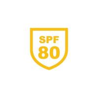 Sun protection SPF 80 simple flat icon vector. SPF 80 icon. Shield icon vector