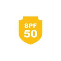 Sun protection SPF 50 simple flat icon vector. SPF 50 icon. Shield icon vector