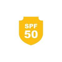 Sun protection SPF 50 simple flat icon vector. SPF 50 icon. Shield icon vector