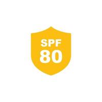 Sun protection SPF 80 simple flat icon vector. SPF 80 icon. Shield icon vector