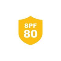 Sun protection SPF 80 simple flat icon vector. SPF 80 icon. Shield icon vector