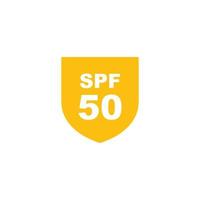 Sun protection SPF 50 simple flat icon vector. SPF 50 icon. Shield icon vector