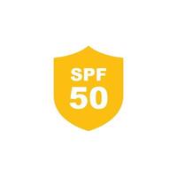 Sun protection SPF 50 simple flat icon vector. SPF 50 icon. Shield icon vector