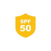 Sun protection SPF 50 simple flat icon vector. SPF 50 icon. Shield icon vector