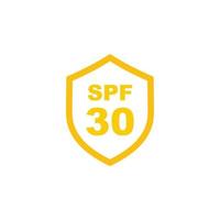 Sun protection SPF 30 simple flat icon vector. SPF 30 icon. Shield icon vector