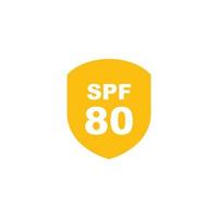 Sun protection SPF 80 simple flat icon vector. SPF 80 icon. Shield icon vector