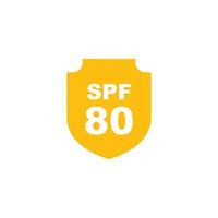 Sun protection SPF 80 simple flat icon vector. SPF 80 icon. Shield icon vector