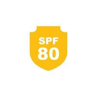 Sun protection SPF 80 simple flat icon vector. SPF 80 icon. Shield icon vector