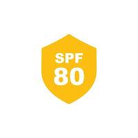 Sun protection SPF 80 simple flat icon vector. SPF 80 icon. Shield icon vector