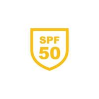 Sun protection SPF 50 simple flat icon vector. SPF 50 icon. Shield icon vector