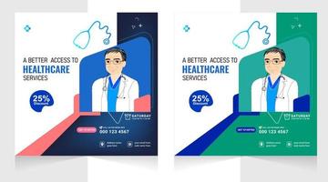 Medical Social Media Post Template.  Medical healthcare flyer social media post template. health clinic social media post template. vector